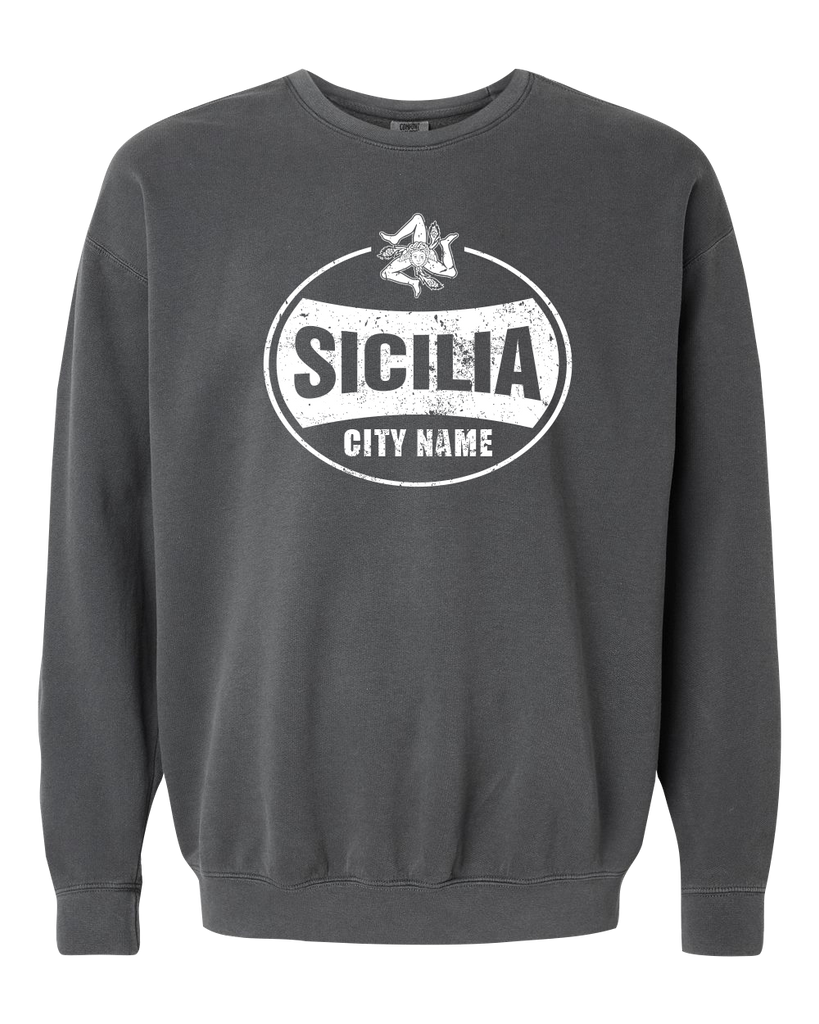 “Sicilia” Adult Lightweight Fleece Crewneck Sweatshirt with Printed Logo