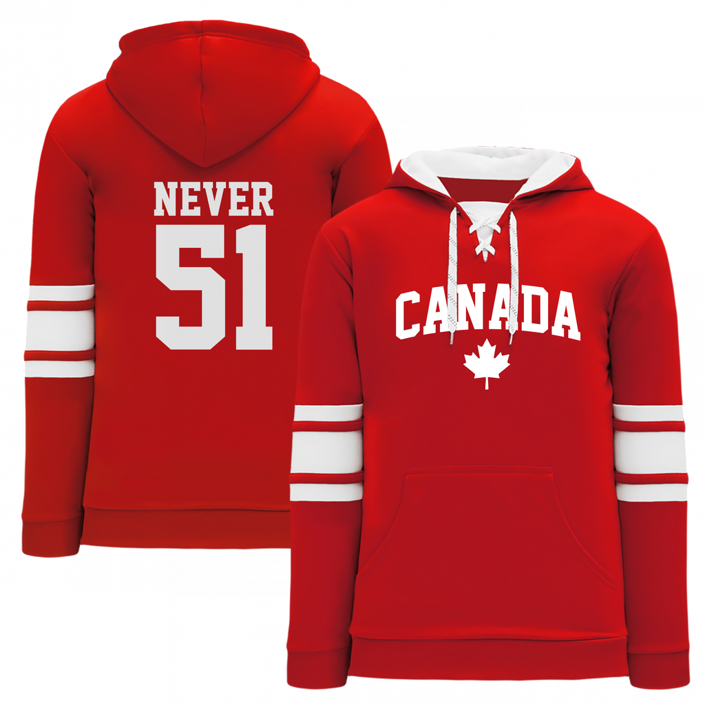 "Canada Never 51" Adult Pullover Hoodie Jersey Sweatshirt with Printed Logo