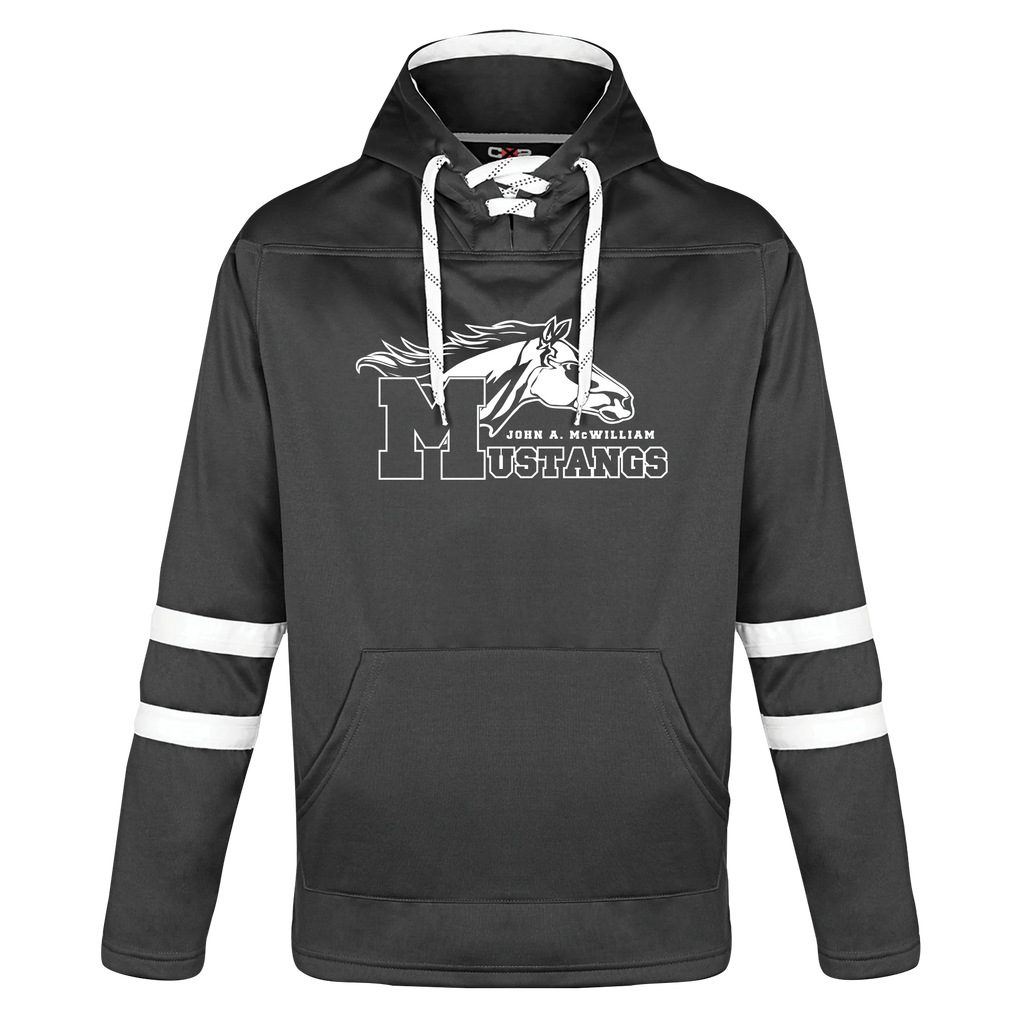 John A. McWilliam Adult Pullover Hockey Lace Hooded Sweatshirt With Printed Logo