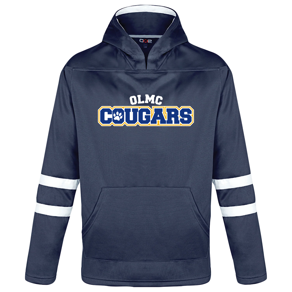 OLMC Cougars Youth Pullover Hockey Lace Hooded Sweatshirt With Printed Logo