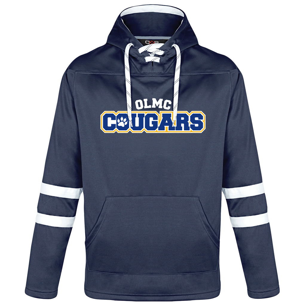 OLMC Cougars Adult Pullover Hockey Lace Hooded Sweatshirt With Printed Logo