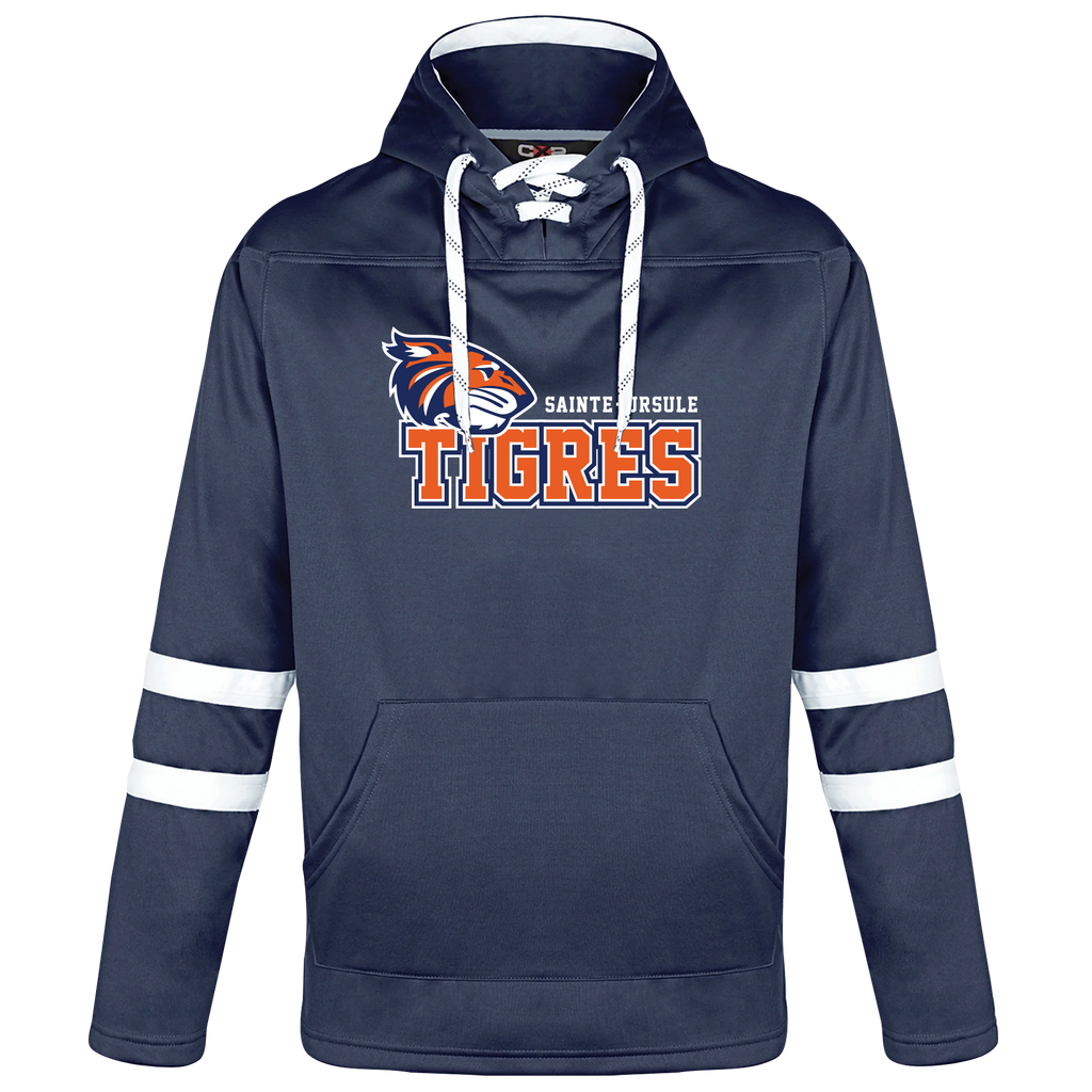Sainte-Ursule Adult Pullover Hockey Lace Hooded Sweatshirt With Printed Logo