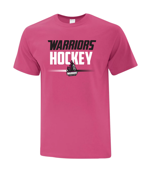 Warriors Hockey Ladies Pink Adult Cotton T-Shirt with Printed Logo