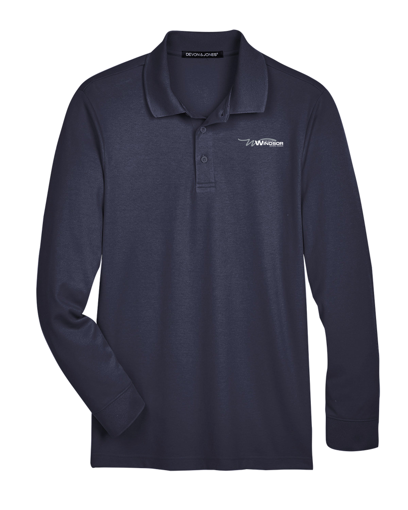 City of Windsor Men's Plaited Long Sleeve Polo with Printed Logo