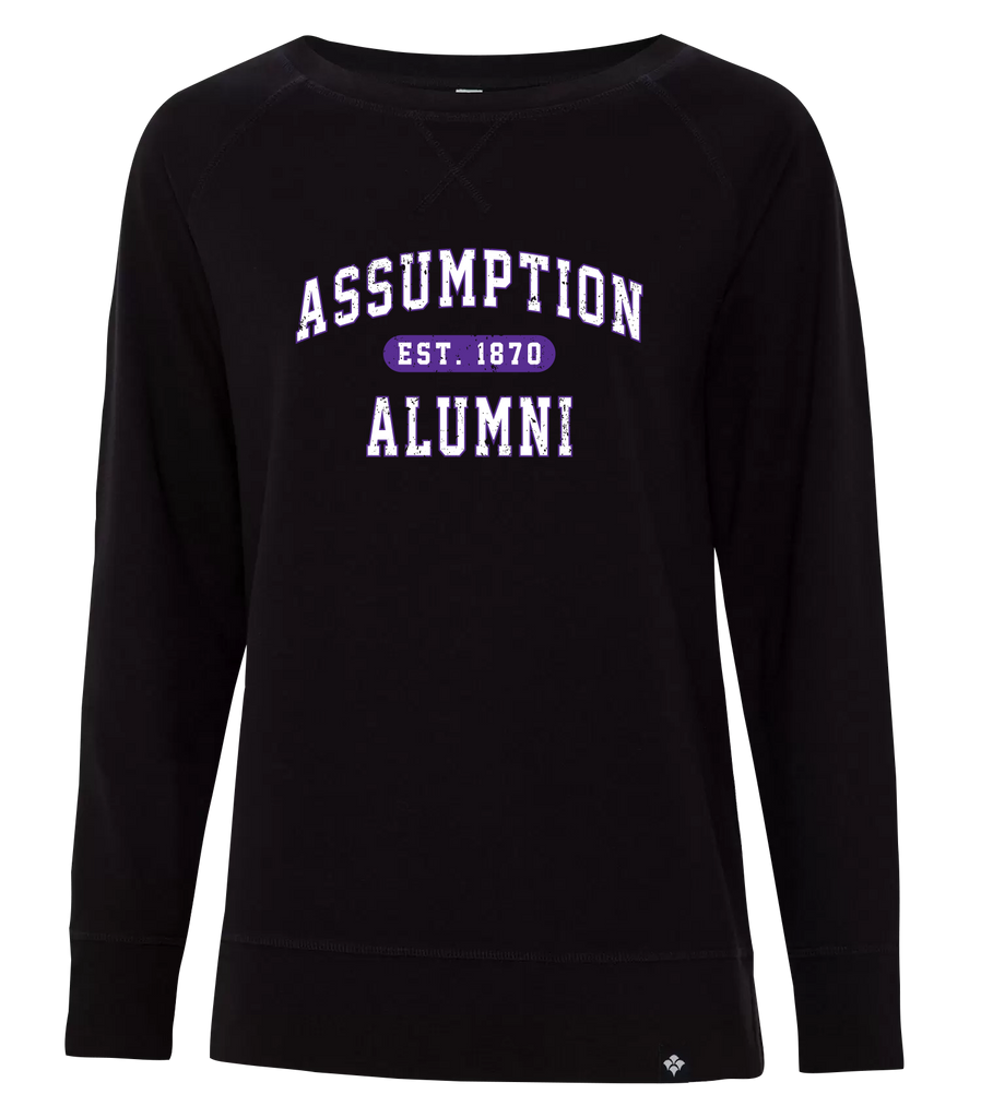 "Assumption Alumni Est. 1870" Ladies Fleece Open Crewneck Sweatshirt with Printed Logo