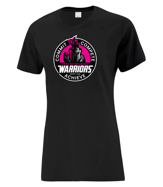 SWO Warriors Pink Badge Ladies Cotton T-Shirt with Printed Logo