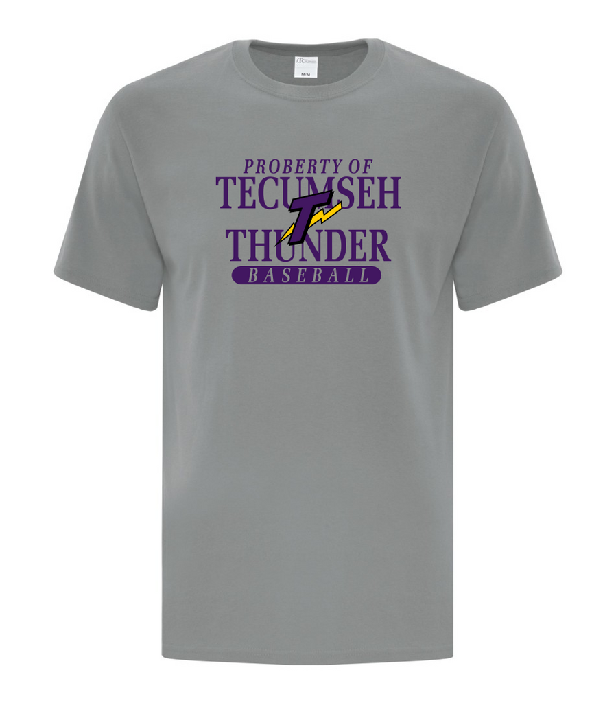 Thunder Adult cotton short sleeve "Property of Tecumseh Thunder Baseball"