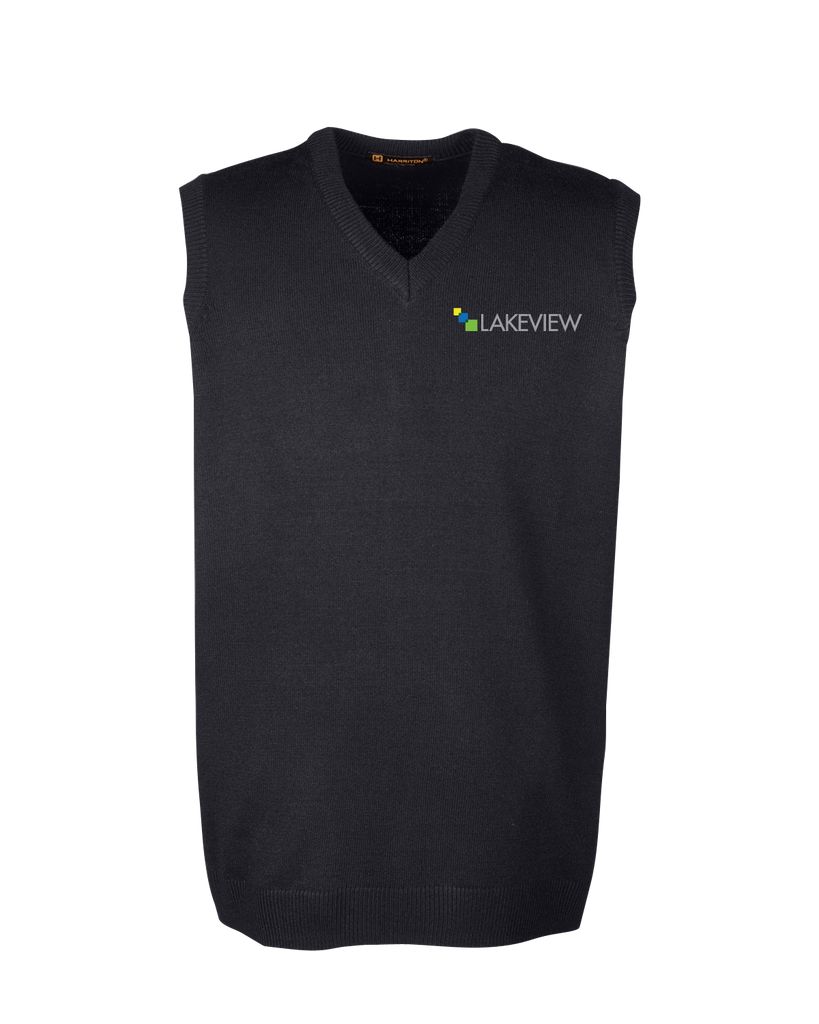 Lakeview Mens V-Neck Sweater Vest with Embroidered Logo