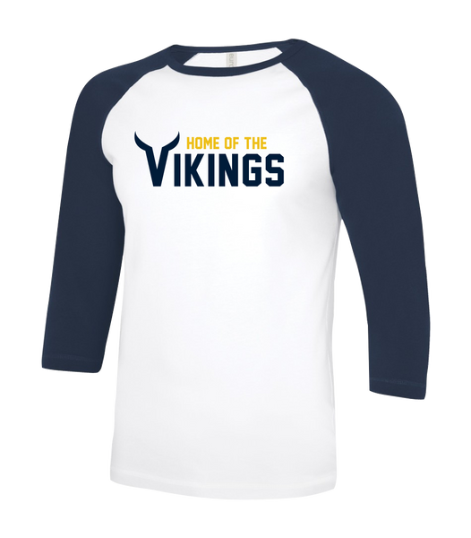 Vikings Adult Two Toned Baseball T-Shirt with Printed Logo