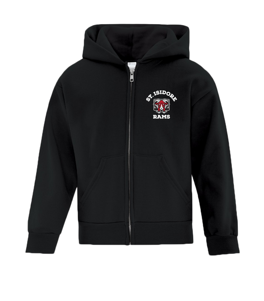 Rams Youth Cotton Full Zip Hooded Sweatshirt with Left Chest Embroidered logo