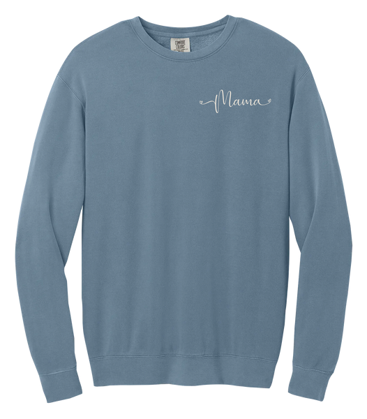 "Mama" Script Adult Lightweight Cotton Crewneck Sweatshirt with Printed Left Chest Logo