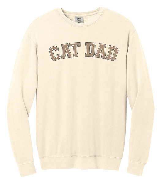 "Cat Dad EST." Adult Lightweight Cotton Crewneck Sweatshirt with Printed Logo