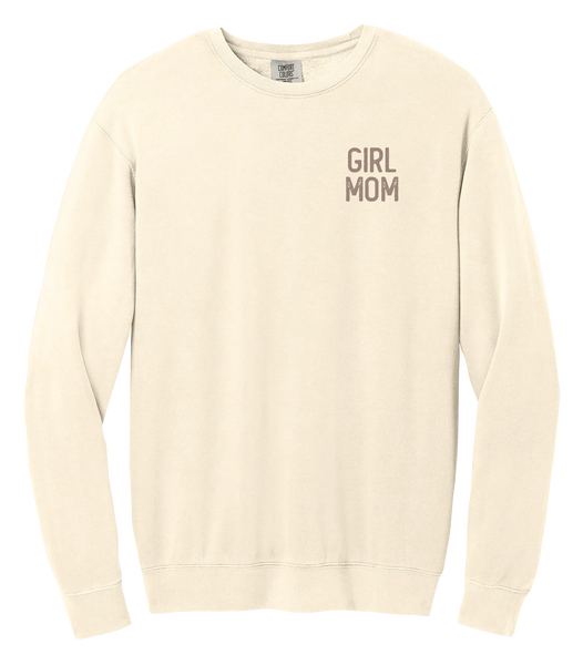 "Girl Mom" Adult Lightweight Cotton Crewneck Sweatshirt with Printed Left Chest Logo