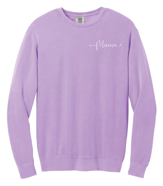 "Mama" Script Adult Lightweight Cotton Crewneck Sweatshirt with Printed Left Chest Logo