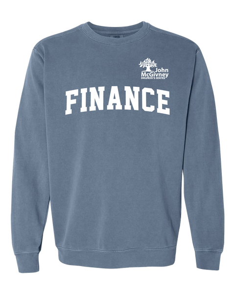 "Finance" John McGivney Adult Lightweight Cotton Crewneck Sweatshirt with Printed Logo