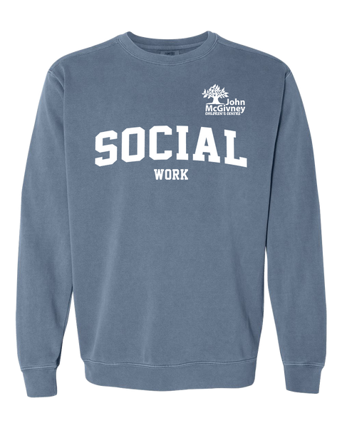 "Social Work" John McGivney Adult Lightweight Cotton Crewneck Sweatshirt with Printed Logo