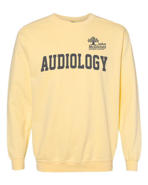 "Audiology" John McGivney Adult Lightweight Cotton Crewneck Sweatshirt with Printed Logo