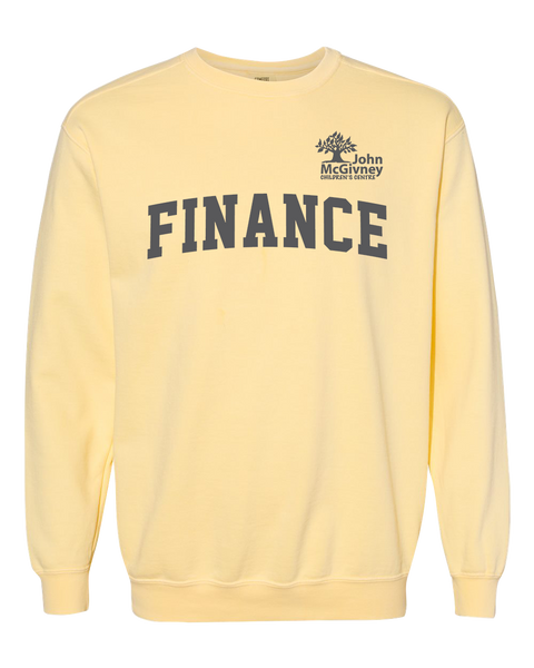 "Finance" John McGivney Adult Lightweight Cotton Crewneck Sweatshirt with Printed Logo