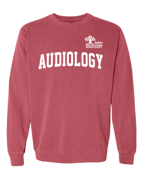"Audiology" John McGivney Adult Lightweight Cotton Crewneck Sweatshirt with Printed Logo
