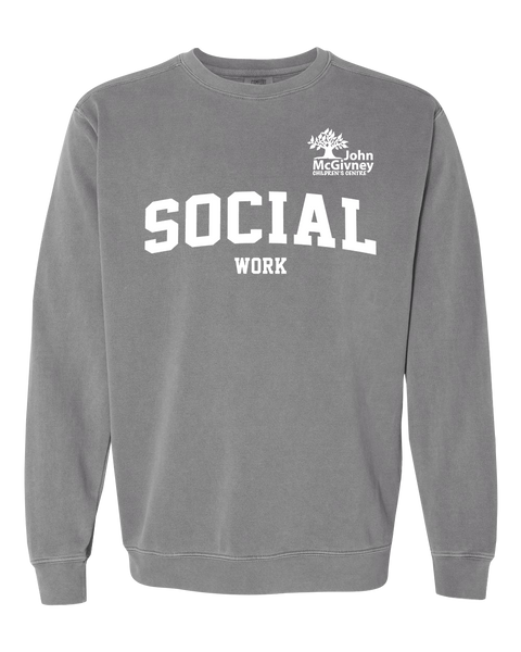 "Social Work" John McGivney Adult Lightweight Cotton Crewneck Sweatshirt with Printed Logo