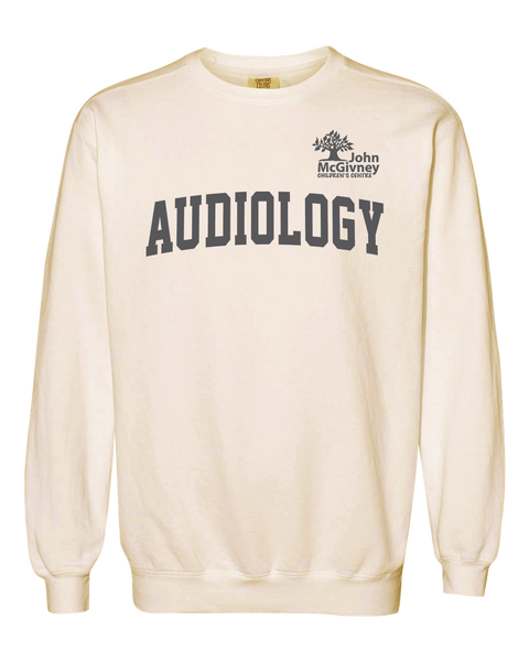 "Audiology" John McGivney Adult Lightweight Cotton Crewneck Sweatshirt with Printed Logo