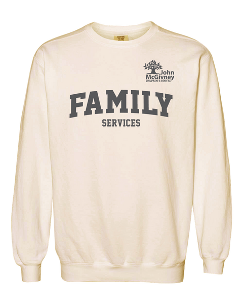 "Family Services" John McGivney Adult Lightweight Cotton Crewneck Sweatshirt with Printed Logo