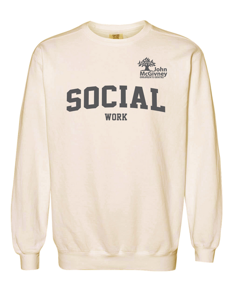 "Social Work" John McGivney Adult Lightweight Cotton Crewneck Sweatshirt with Printed Logo