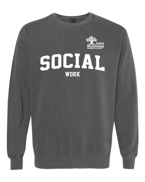 "Social Work" John McGivney Adult Lightweight Cotton Crewneck Sweatshirt with Printed Logo