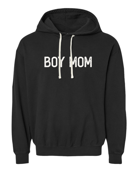 "Boy Mom" Adult Lightweight Fleece Hooded Sweatshirt with Printed Logo