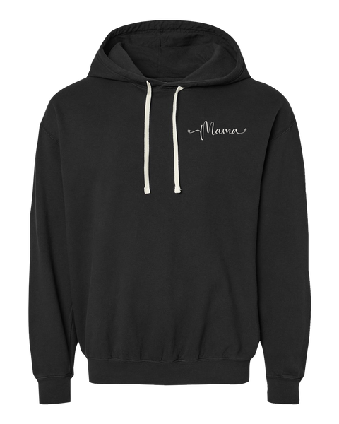 "Mama Script" Adult Lightweight Fleece Hooded Sweatshirt with Printed Left Chest Logo