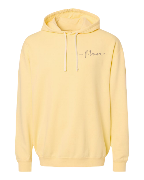"Mama Script" Adult Lightweight Fleece Hooded Sweatshirt with Printed Left Chest Logo