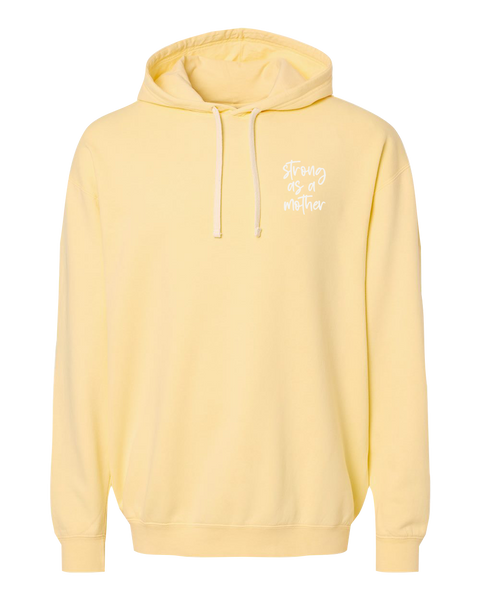 "Strong As A Mother" Adult Lightweight Fleece Hooded Sweatshirt with Printed Left Chest Logo