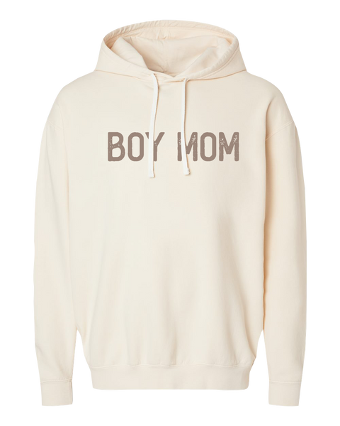 "Boy Mom" Adult Lightweight Fleece Hooded Sweatshirt with Printed Logo