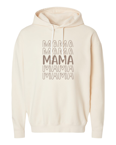 "Mama Repeat" Adult Lightweight Fleece Hooded Sweatshirt with Printed Logo