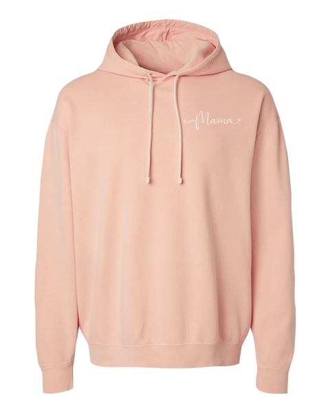 "Mama Script" Adult Lightweight Fleece Hooded Sweatshirt with Printed Left Chest Logo