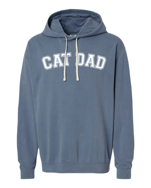 "Cat Dad EST." Adult Lightweight Fleece Hooded Sweatshirt with Printed Logo