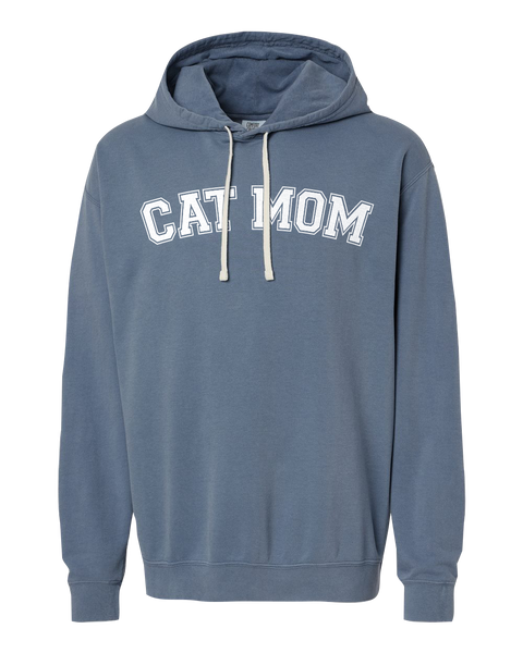 "Cat Mom EST." Adult Lightweight Fleece Hooded Sweatshirt with Printed Logo