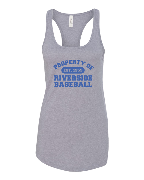 Property of Riverside Baseball Ladies Racerback Tank with Printed Logo