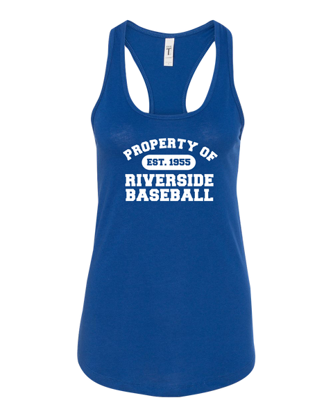 Property of Riverside Baseball Ladies Racerback Tank with Printed Logo