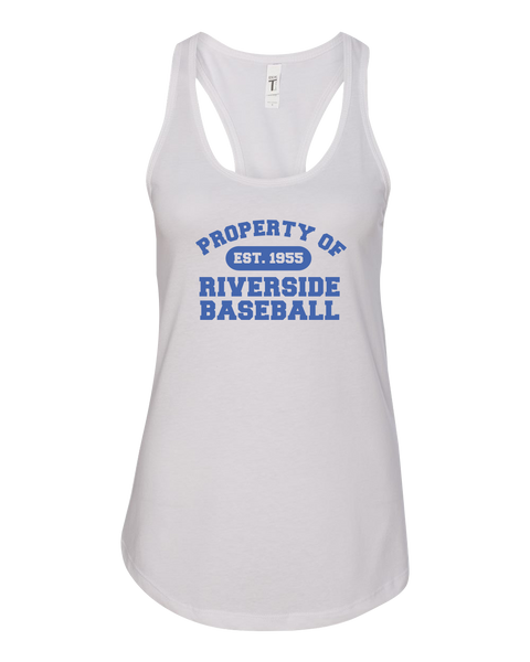 Property of Riverside Baseball Ladies Racerback Tank with Printed Logo