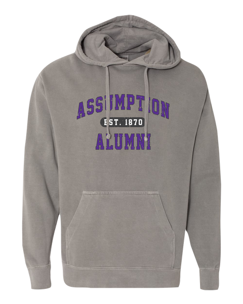 "Assumption Alumni Est. 1870" Adult Garment-Dyed Hooded Sweatshirt with Printed Logo