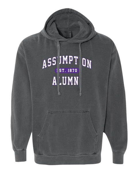 "Assumption Alumni Est. 1870" Adult Garment-Dyed Hooded Sweatshirt with Printed Logo
