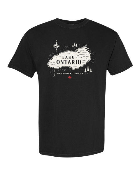 "Lake Ontario" Lake Map Adult Cotton T-Shirt with Printed Logo