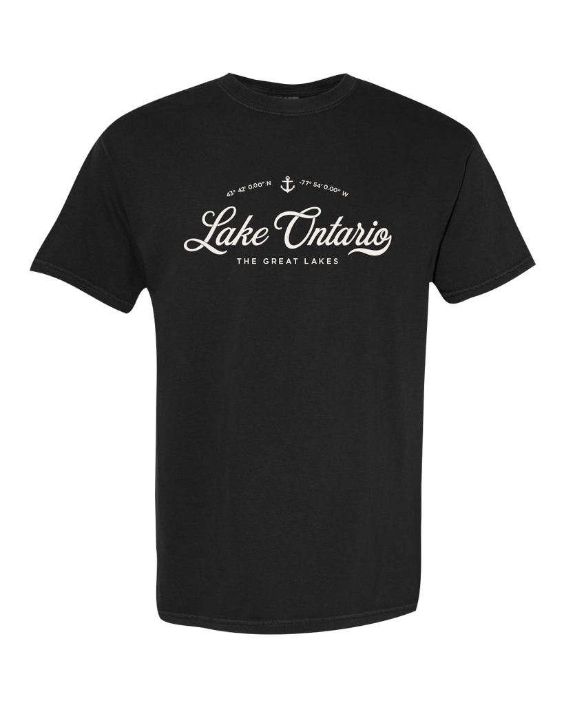 "Lake Ontario" Script Adult Cotton T-Shirt with Printed Logo