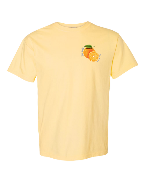 "Ciao Bella Orange - Alcamo Italy" Adult Garment-Dyed Heavyweight T-Shirt with Printed Left Chest Logo