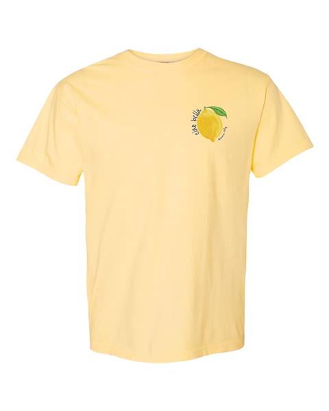 "Ciao Bella Lemon - Alcamo Italy" Adult Garment-Dyed Heavyweight T-Shirt with Printed Left Chest Logo