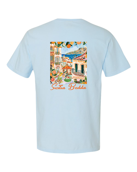 "Sicilia Bedda" Adult Garment-Dyed Heavyweight T-Shirt with Printed Logos