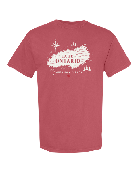 "Lake Ontario" Lake Map Adult Cotton T-Shirt with Printed Logo