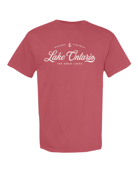 "Lake Ontario" Script Adult Cotton T-Shirt with Printed Logo