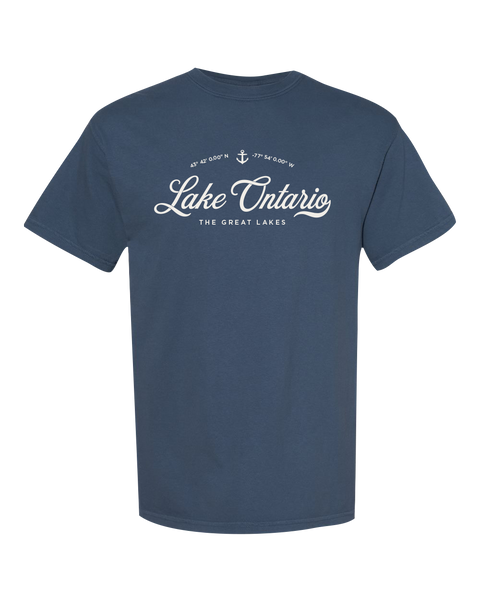 "Lake Ontario" Script Adult Cotton T-Shirt with Printed Logo